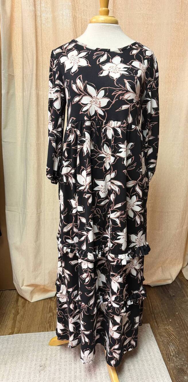 NEW CELESTE women's tiered midi dress in black floral